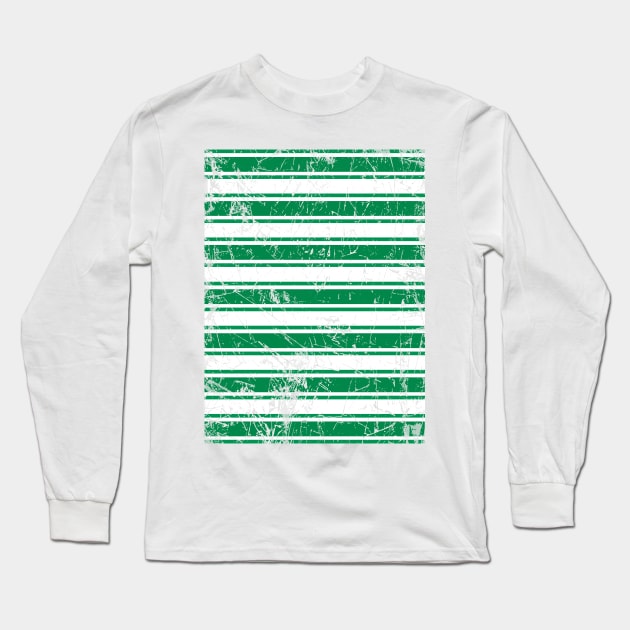 Glasgow Celtic Football Club Green and White Distressed Hooped Design Long Sleeve T-Shirt by MacPean